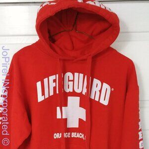 LIFEGUARD Orange Beach, AL  White on Red Men's Sweatshirt